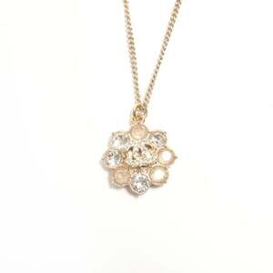 CHANEL B15 A 2015 Coco Mark Flower Rhinestone Necklace Gold WS24464